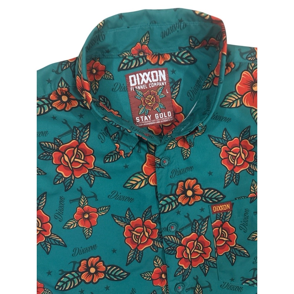 Dixxon Flannel Co Stay Gold Floral Green Party Shirt MENS LARGE